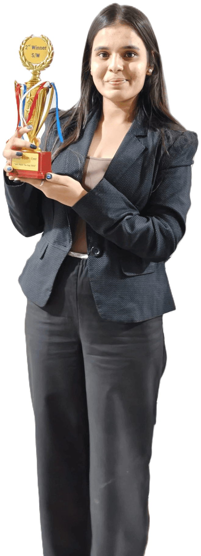 Falguni, social media designer and growth strategist, holding an award